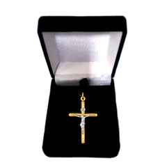 14k 2 Tone Gold Round Tube Crucifix Pendant - JewelryAffairs