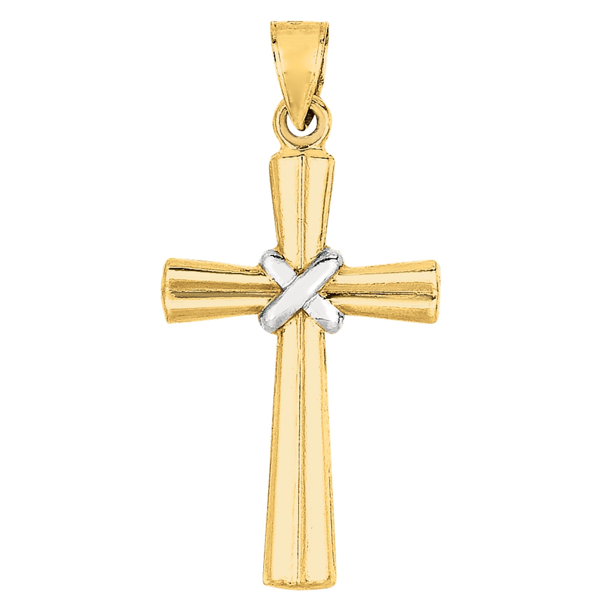 14k 2 Tone Gold Shiny Finish Cross Pendant - JewelryAffairs