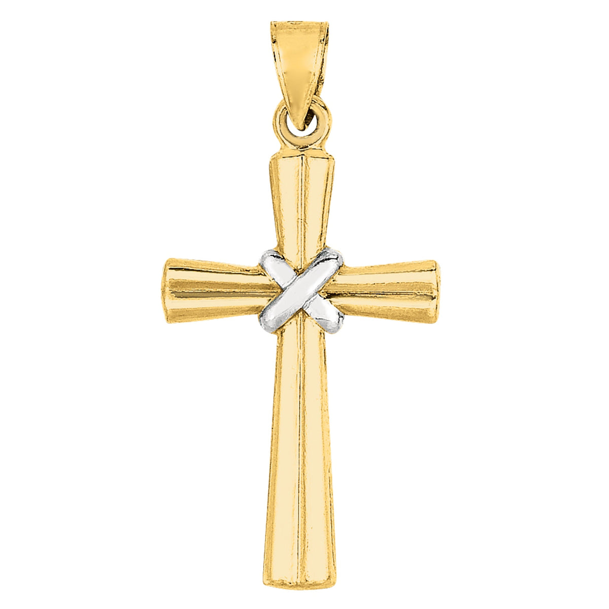 14k 2 Tone Gold Shiny Finish Cross Pendant - JewelryAffairs