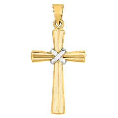 14k 2 Tone Gold Shiny Finish Cross Pendant - JewelryAffairs