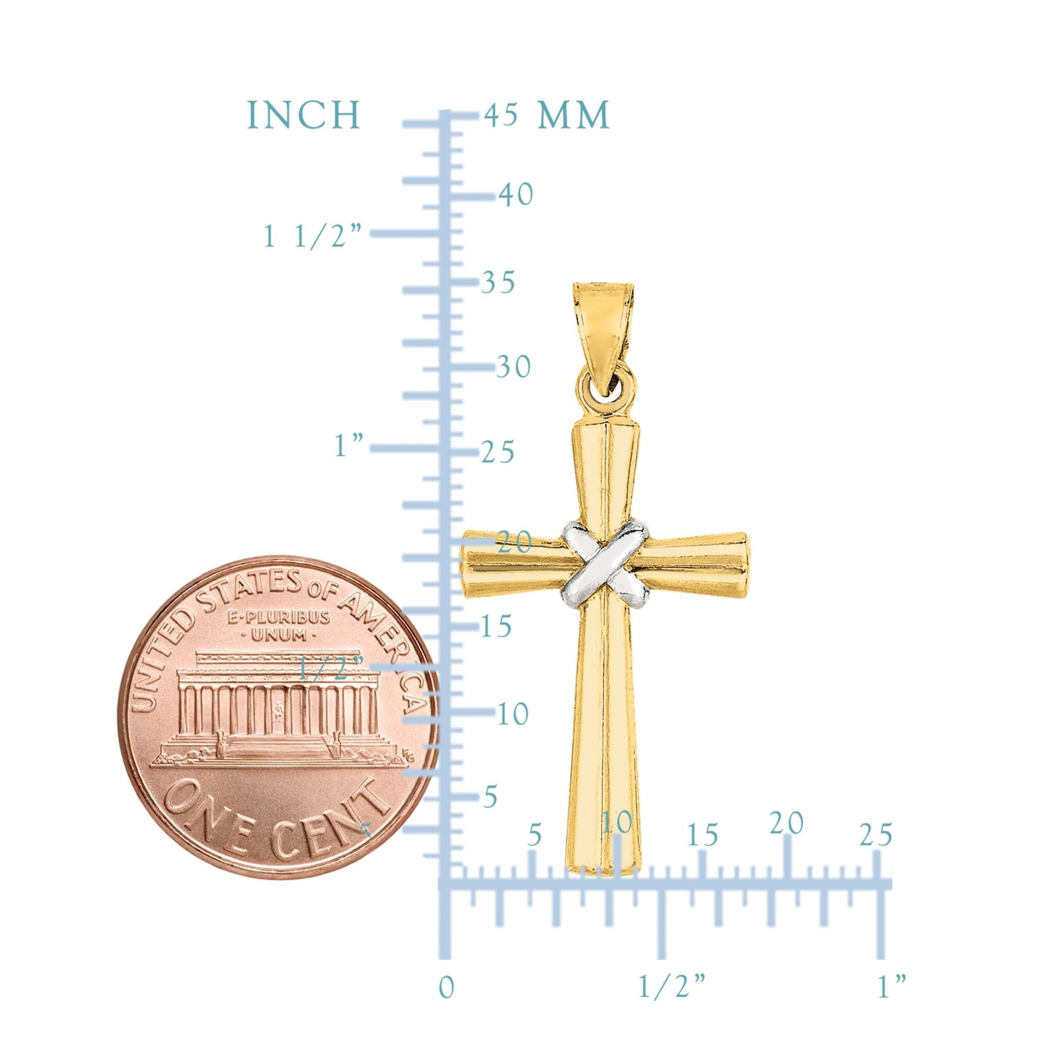 14k 2 Tone Gold Shiny Finish Cross Pendant - JewelryAffairs