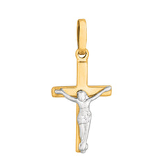 14k 2 Tone Gold Square Tube Crucifix Pendant - JewelryAffairs