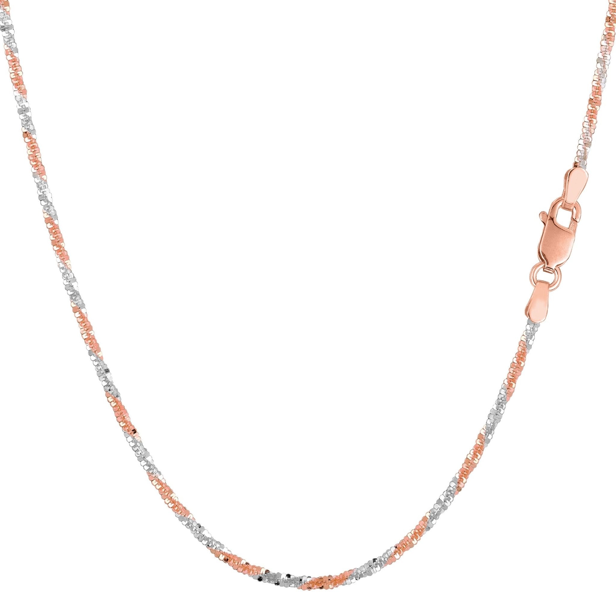 14k 2 Tone Rose And White Gold Sparkle Chain Necklace, 1.5mm - JewelryAffairs