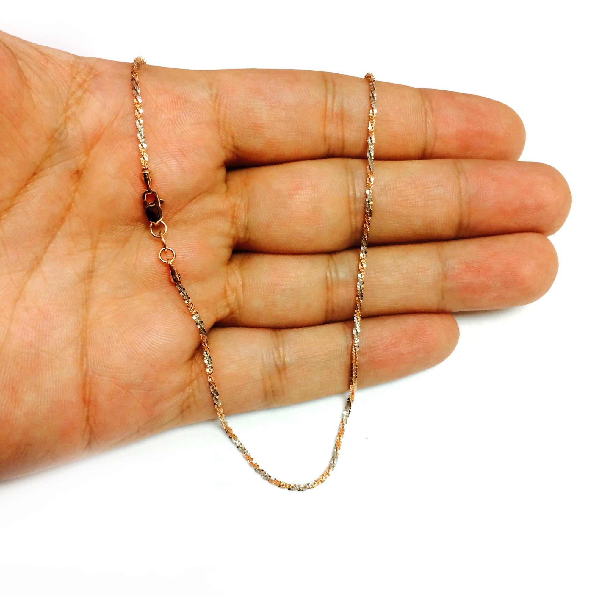 14k 2 Tone Rose And White Gold Sparkle Chain Necklace, 1.5mm - JewelryAffairs