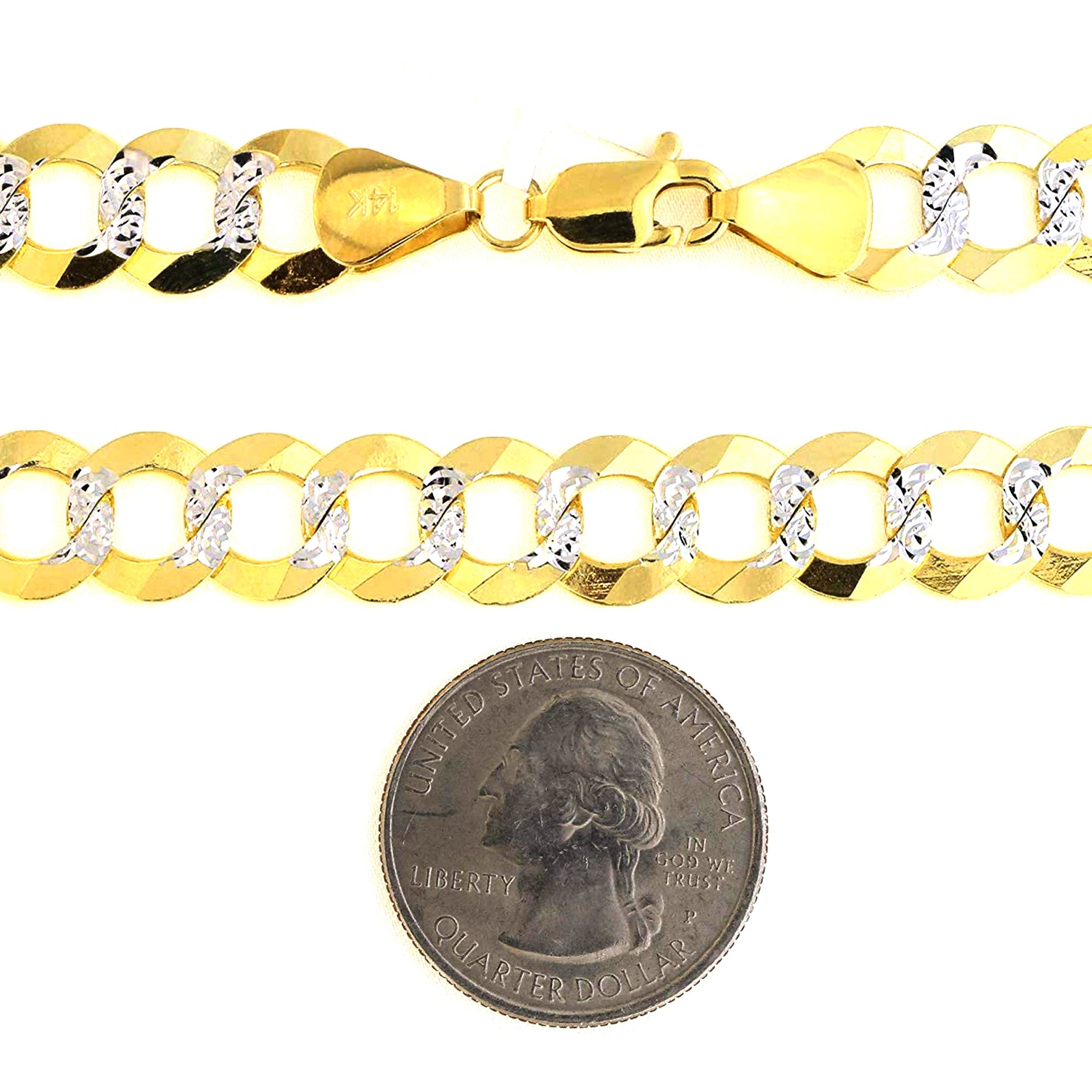 14k 2 Tone Yellow And White Gold Curb Chain Necklace, 11.2mm - JewelryAffairs