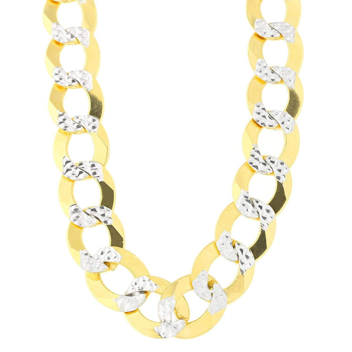 14k 2 Tone Yellow And White Gold Curb Chain Necklace, 12.2mm - JewelryAffairs