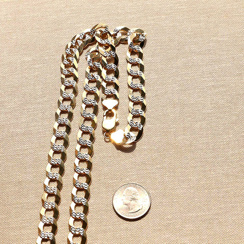 14k 2 Tone Yellow And White Gold Curb Chain Necklace, 12.2mm