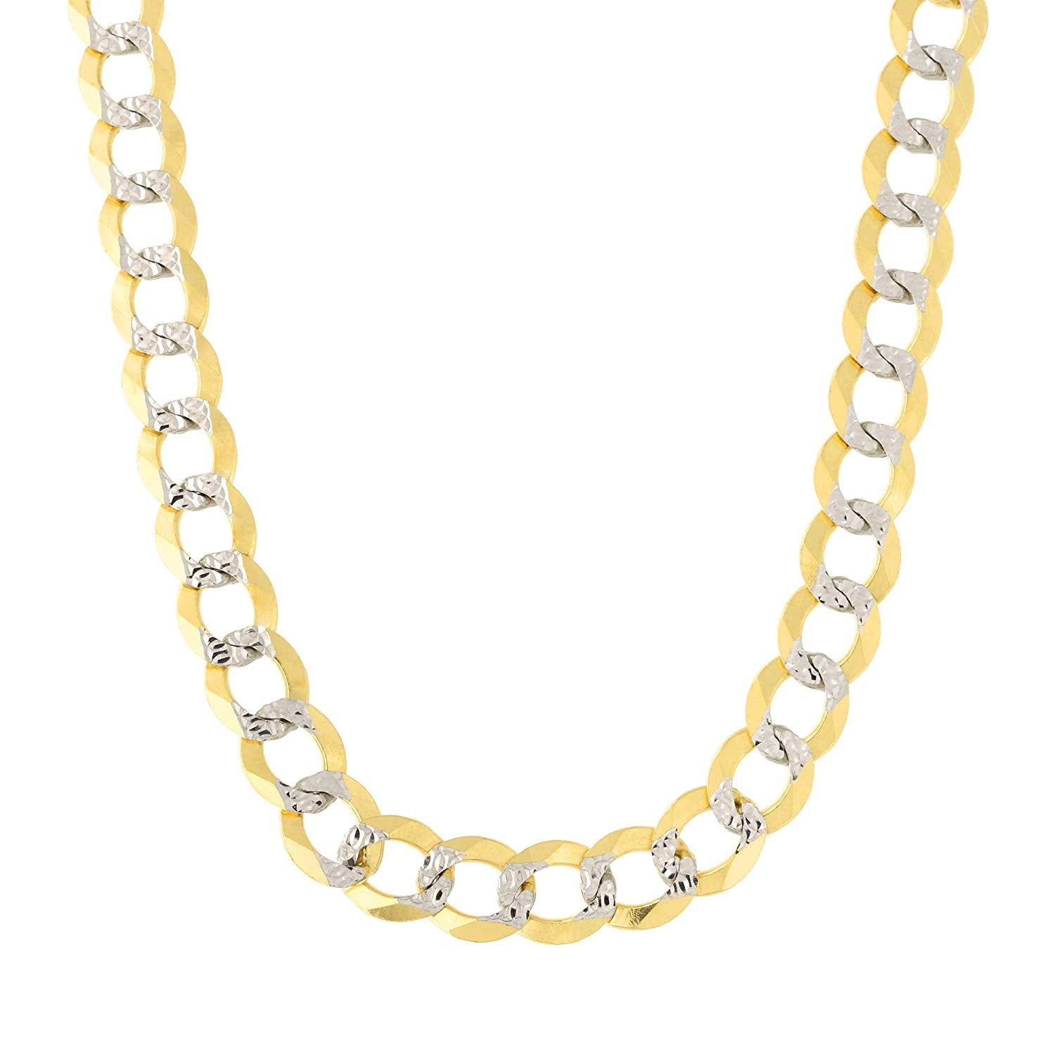 14k 2 Tone Yellow And White Gold Curb Chain Necklace, 7mm - JewelryAffairs
