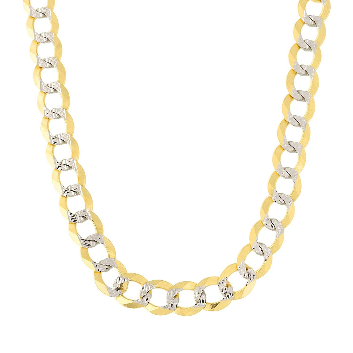 14k 2 Tone Yellow And White Gold Curb Chain Necklace, 7mm - JewelryAffairs