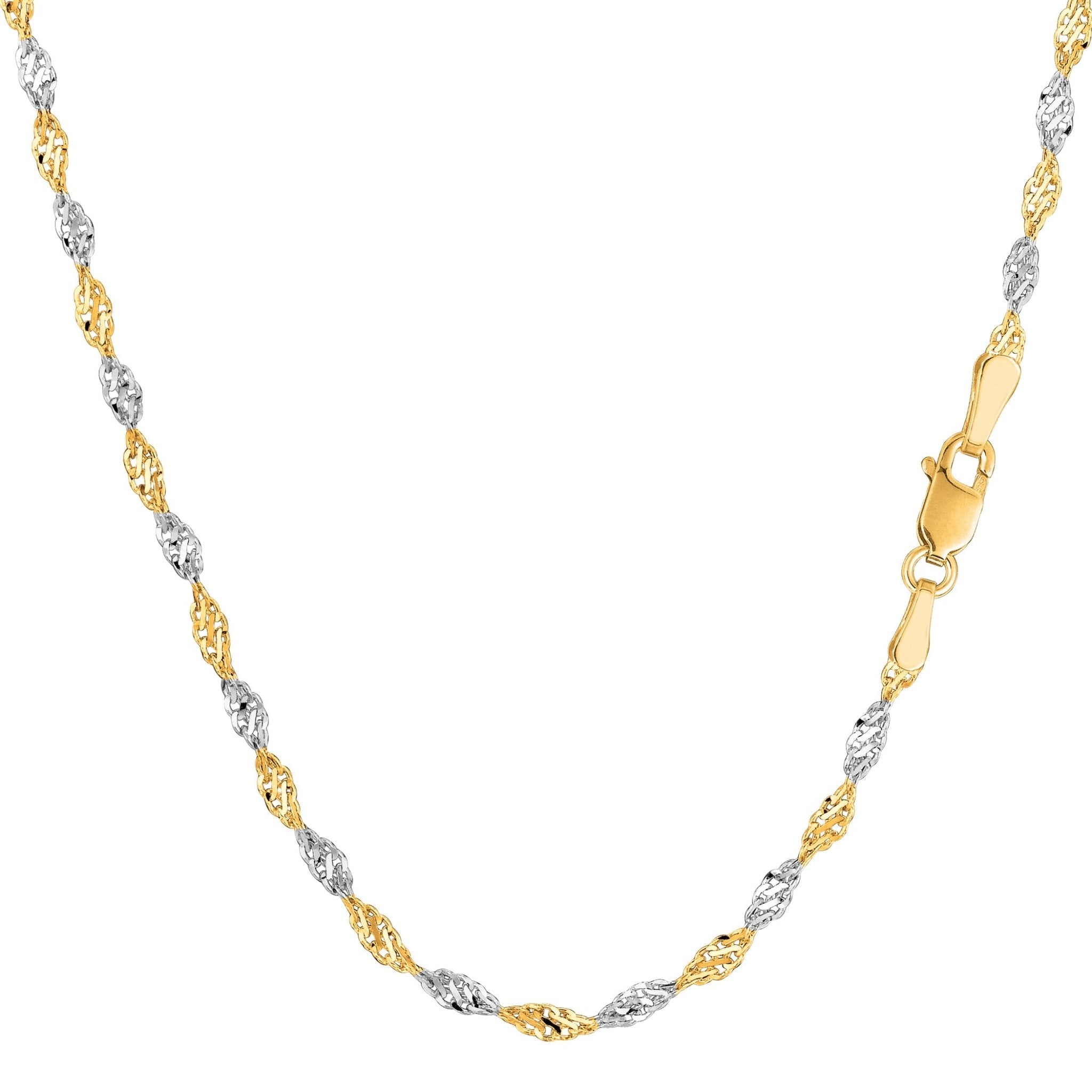 14k 2 Tone Yellow And White Gold Singapore Chain Necklace, 2.0mm - JewelryAffairs