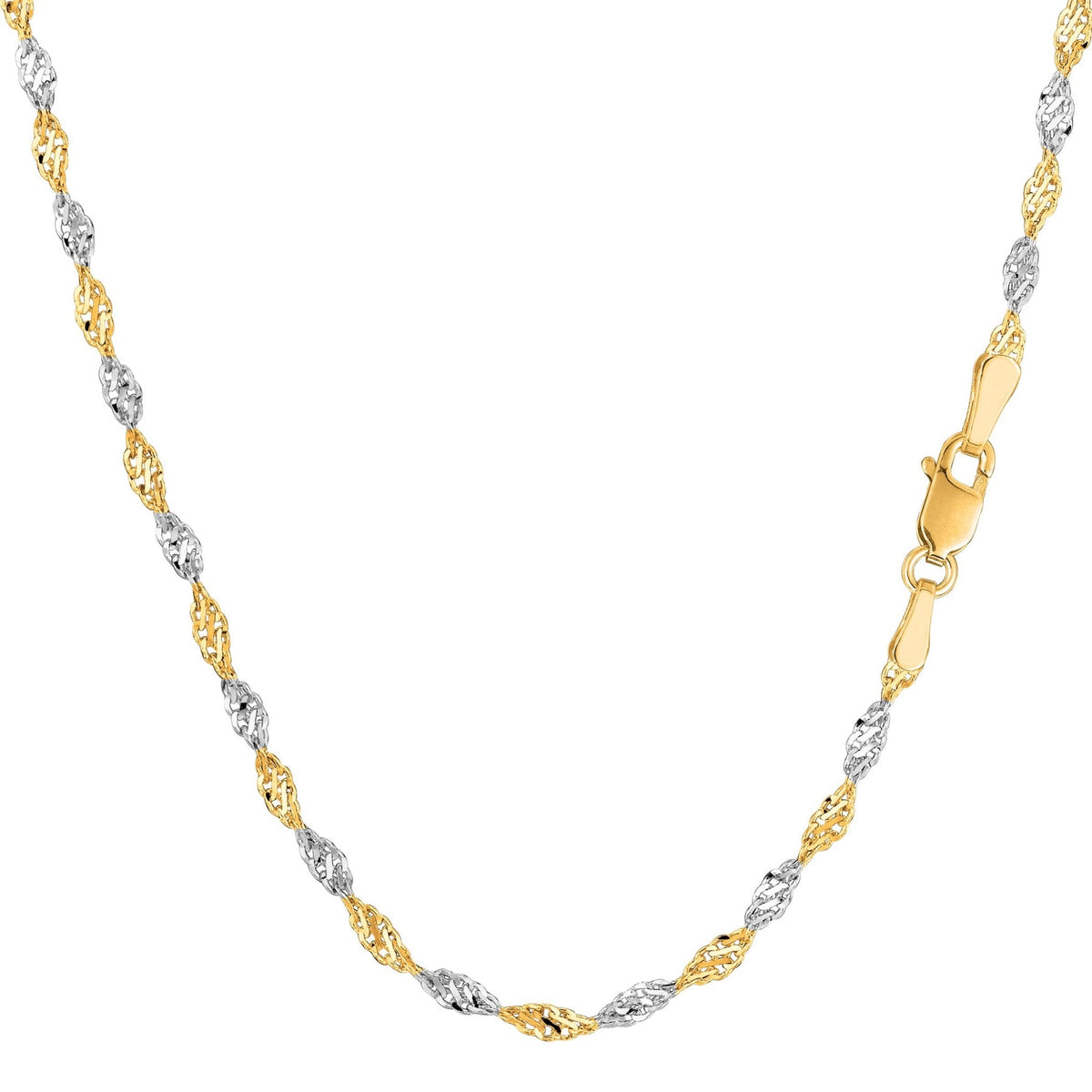 14k 2 Tone Yellow And White Gold Singapore Chain Necklace, 2.0mm - JewelryAffairs
