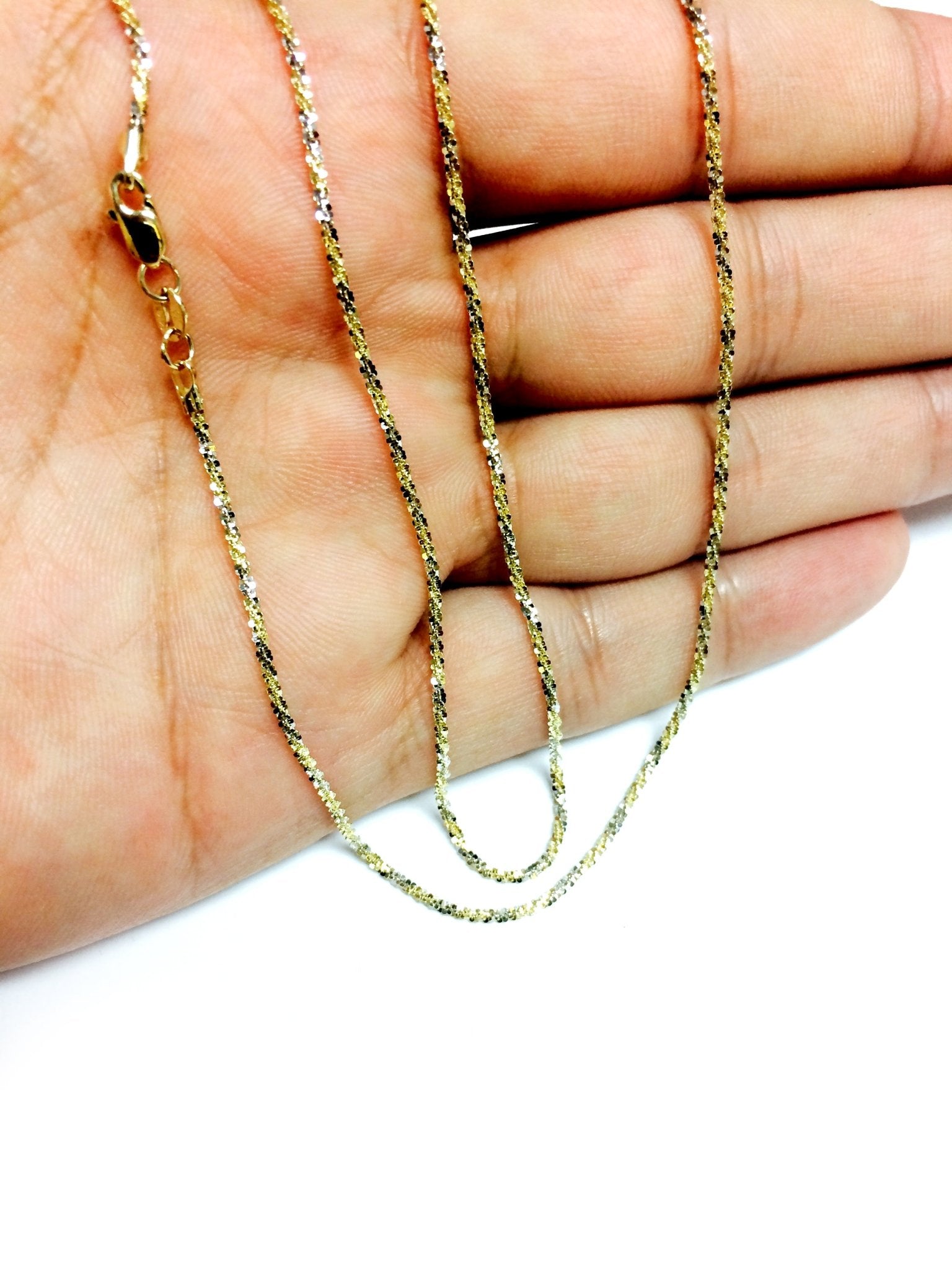 14k 2 Tone Yellow And White Gold Sparkle Chain Necklace, 1.5mm - JewelryAffairs