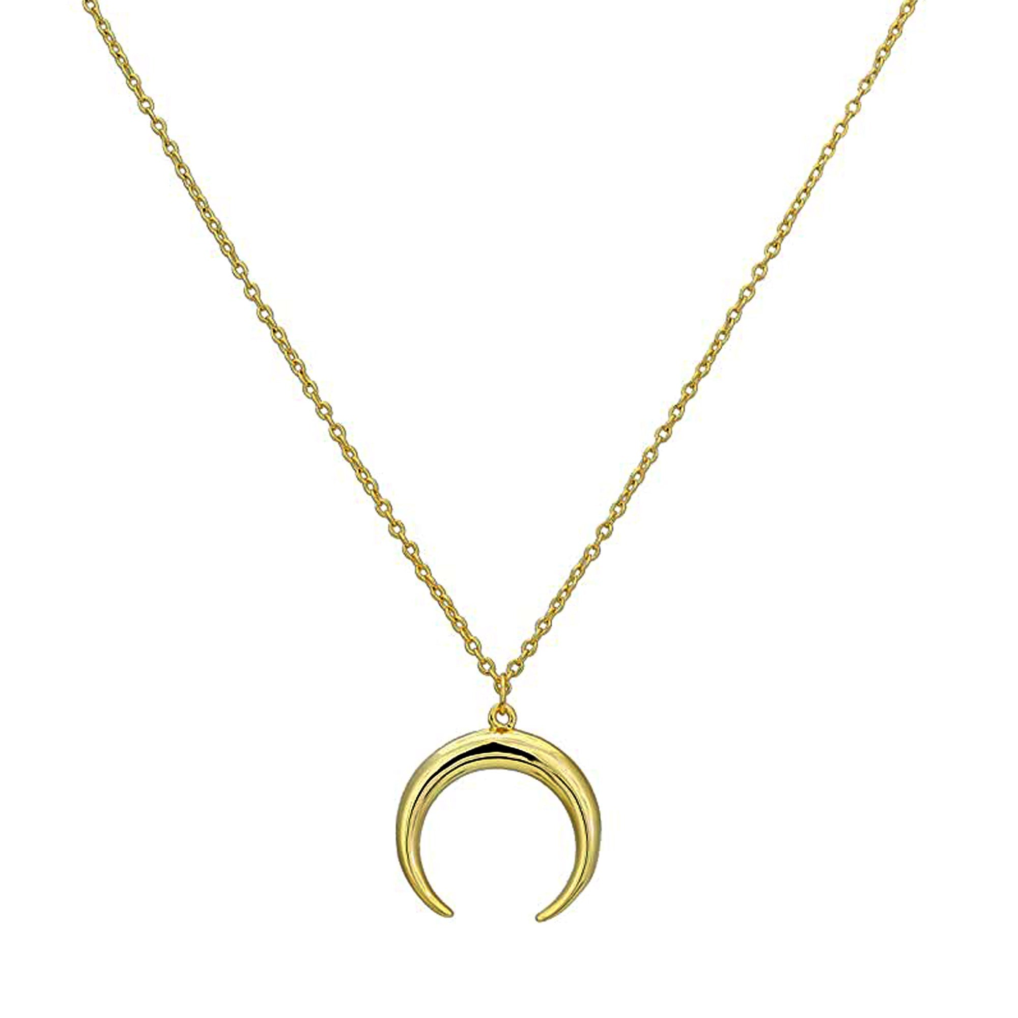 14K Gold Crescent Moon Pendant Necklace, 18" - JewelryAffairs