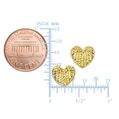 14k Gold Diamond Cut Puffy Heart Stud Earrings, 10 x 11mm - JewelryAffairs