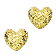 14k Gold Diamond Cut Puffy Heart Stud Earrings, 7 x 8mm - JewelryAffairs