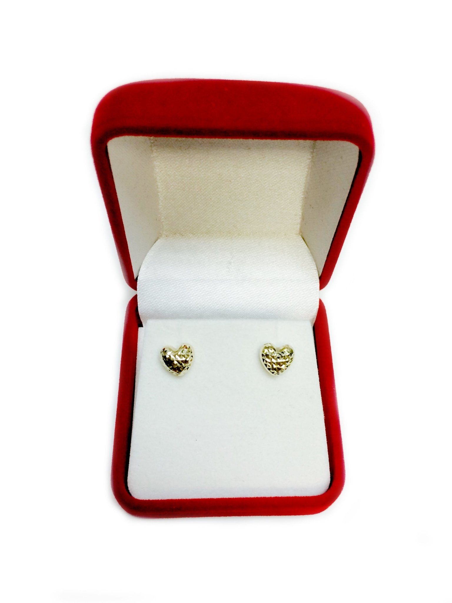 14k Gold Diamond Cut Puffy Heart Stud Earrings, 7 x 8mm - JewelryAffairs