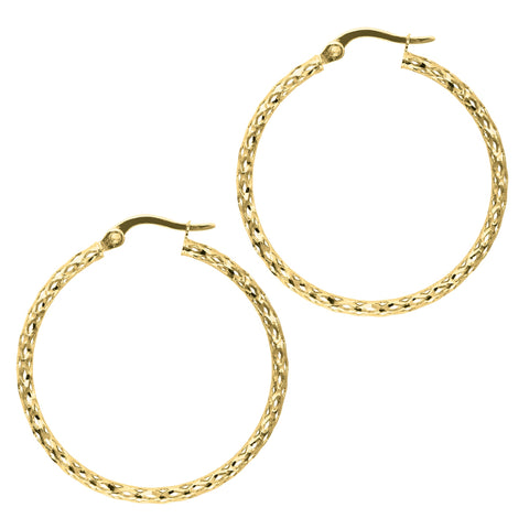 14K Gold Diamond Cut Sparkle Hoop Earring, Diameter 27mm