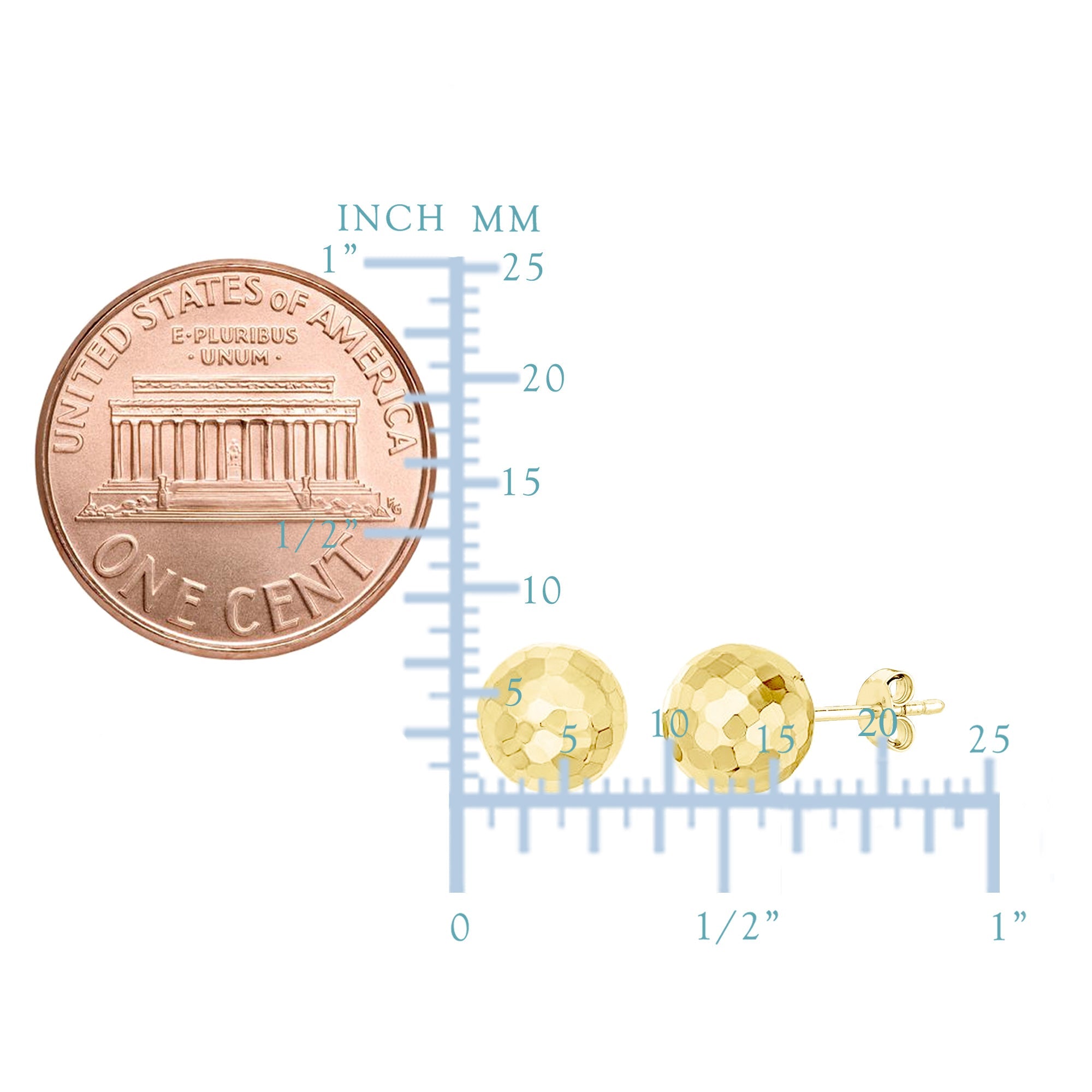 14k Gold Hammered Finish Ball Stud Earrings, 7mm - JewelryAffairs