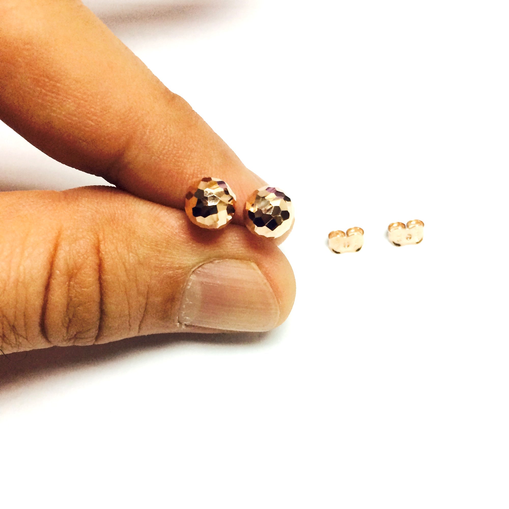 14k Gold Hammered Finish Ball Stud Earrings, 7mm - JewelryAffairs