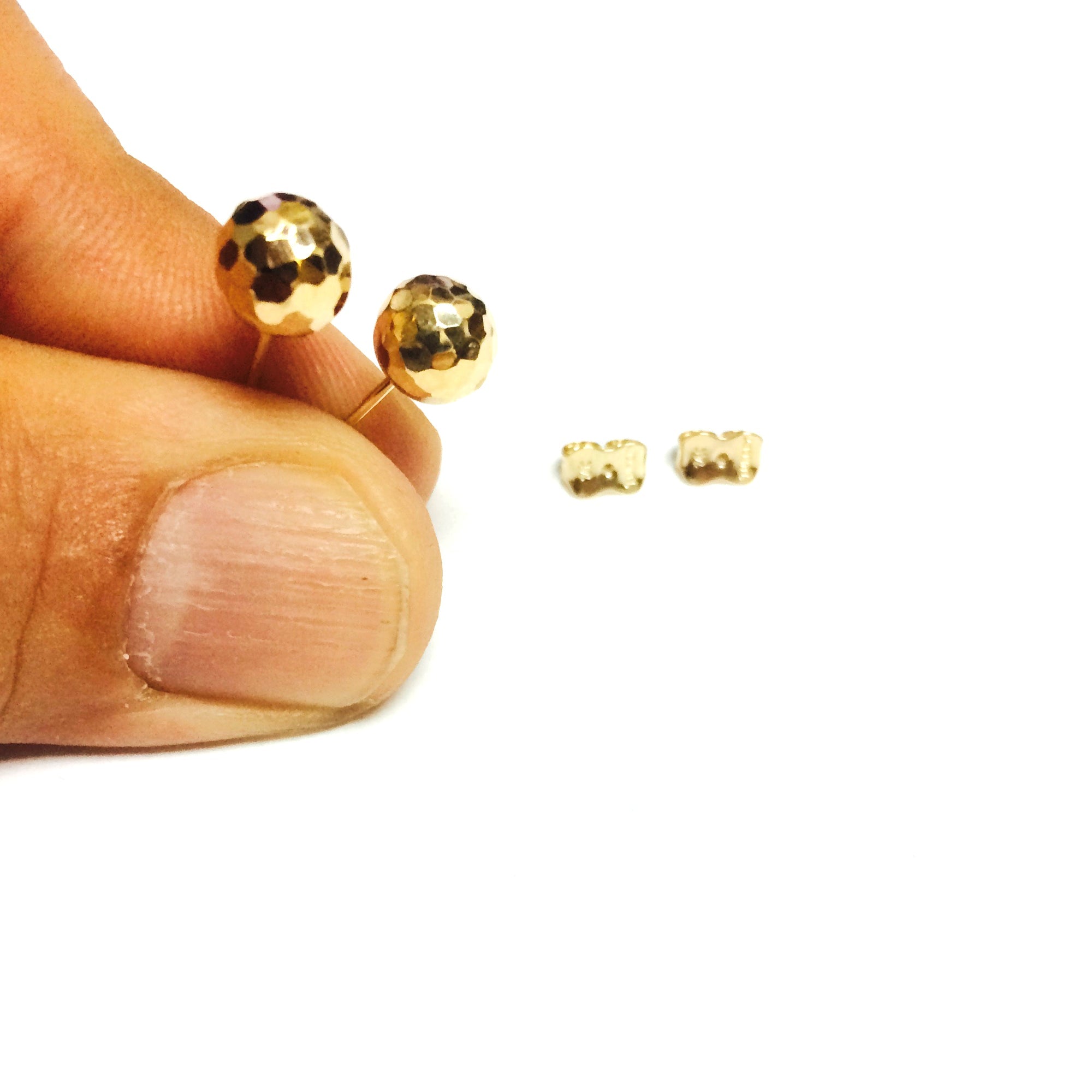 14k Gold Hammered Finish Ball Stud Earrings, 7mm - JewelryAffairs