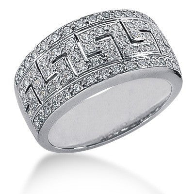 14K Gold Round Diamond Pave' Set Greek Key Ring, 0.74ctw