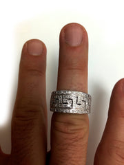 14K Gold Round Diamond Pave' Set Greek Key Ring, 0.74ctw - JewelryAffairs