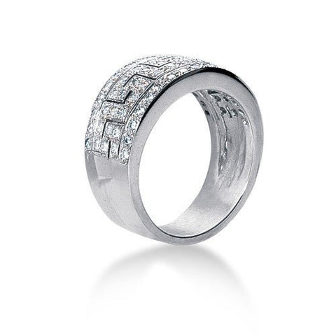 14K Gold Round Diamond Pave' Set Greek Key Ring, 0.74ctw
