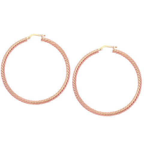 14k Gold Round Twisted Hoop Earrings, Diameter 50 mm
