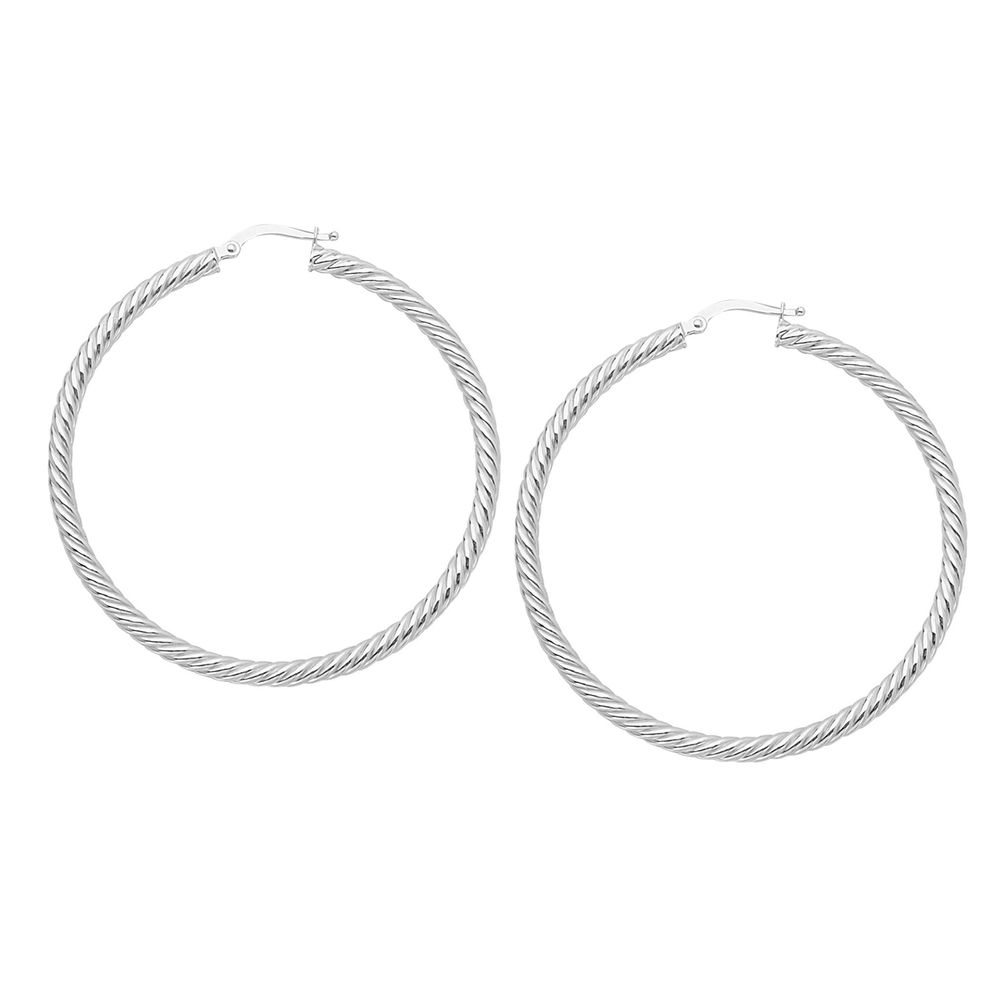 14k Gold Round Twisted Hoop Earrings, Diameter 50 mm