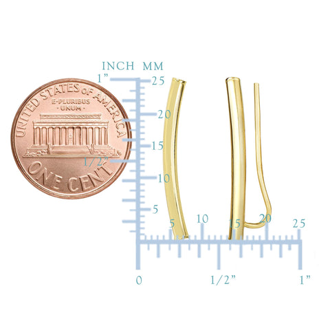 14k Gold Shinny Round Tube Curved Climber Earrings