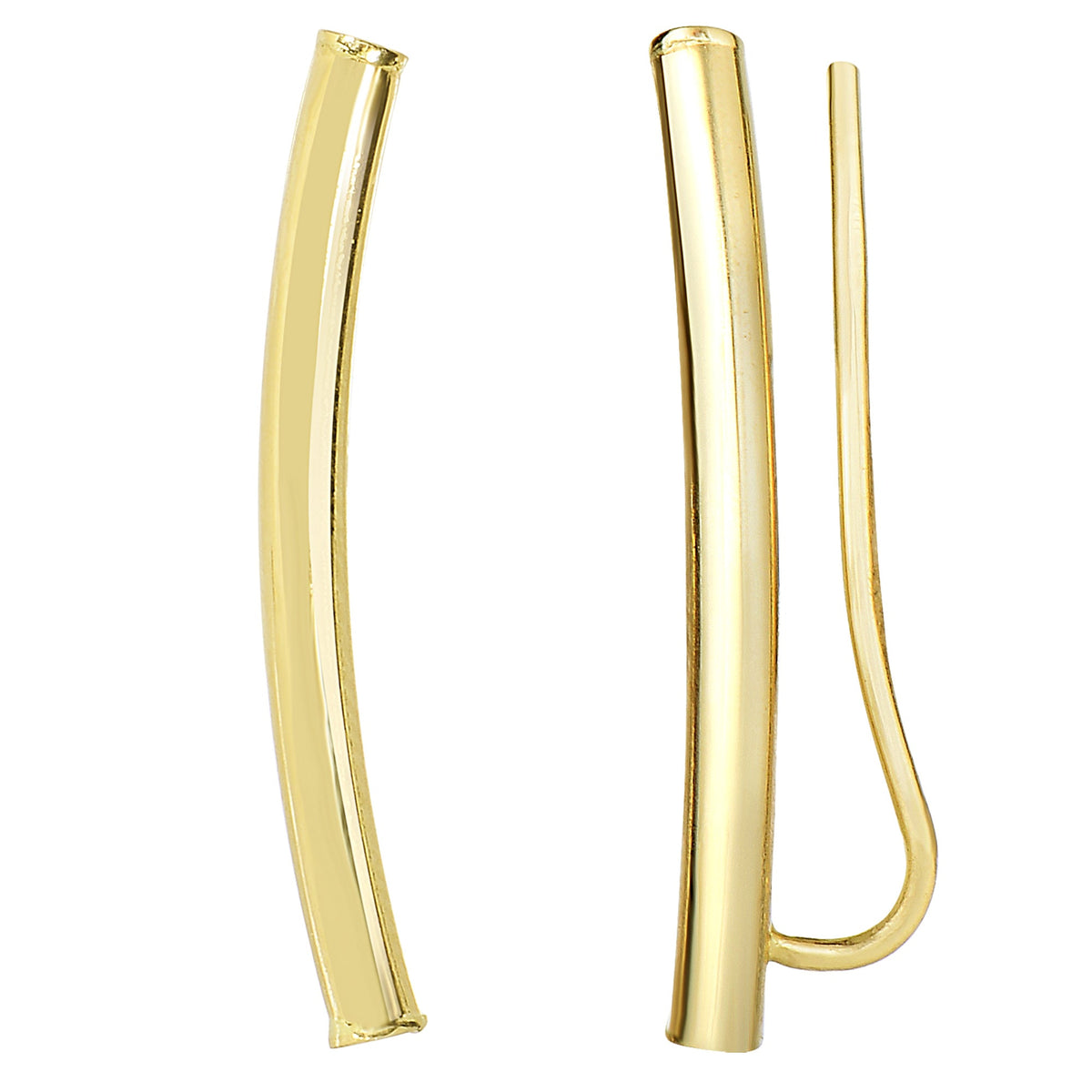 14k Gold Shinny Round Tube Curved Climber Earrings - JewelryAffairs