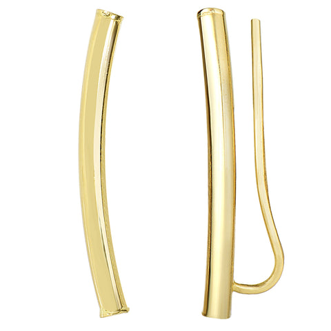 14k Gold Shinny Round Tube Curved Climber Earrings