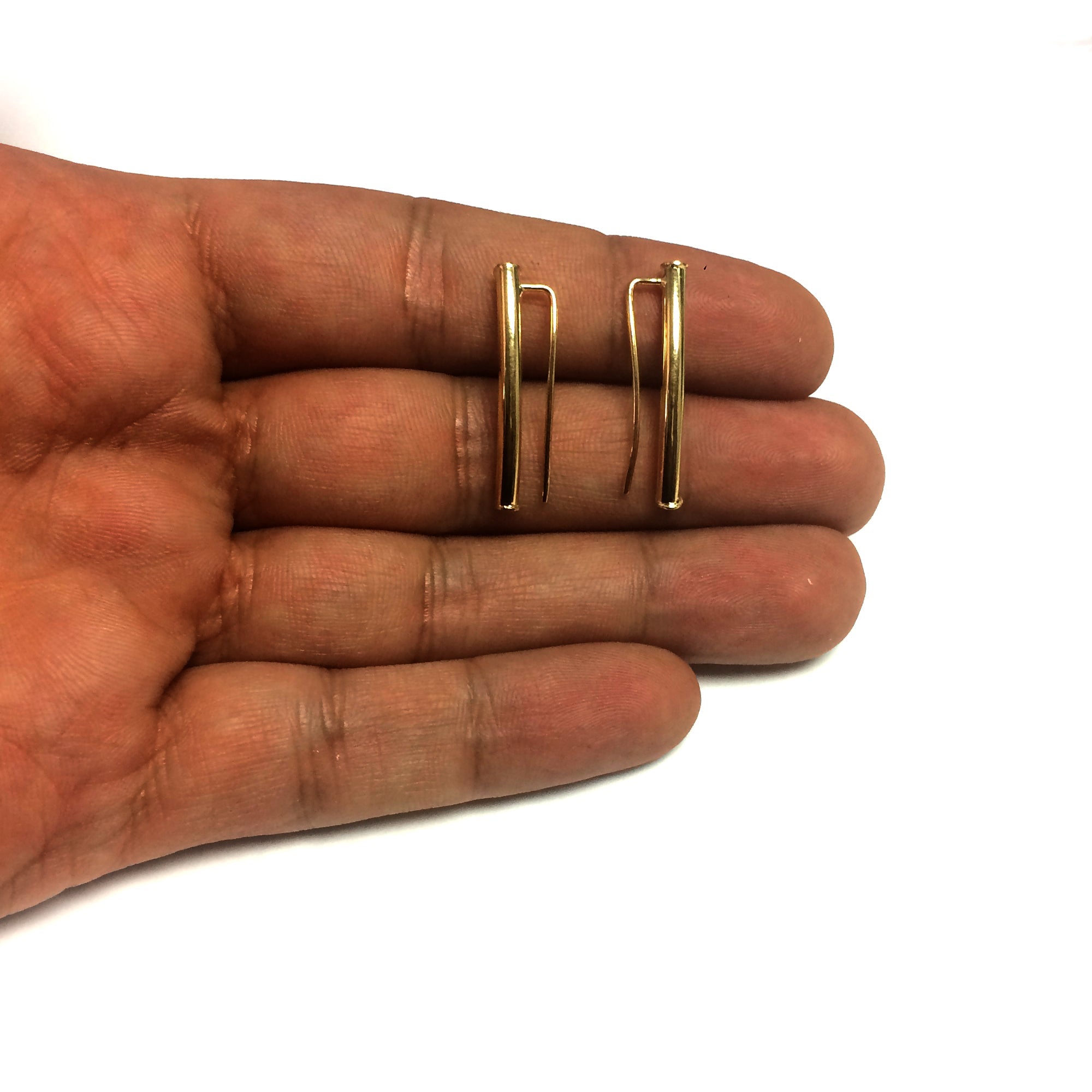 14k Gold Shinny Round Tube Curved Climber Earrings - JewelryAffairs