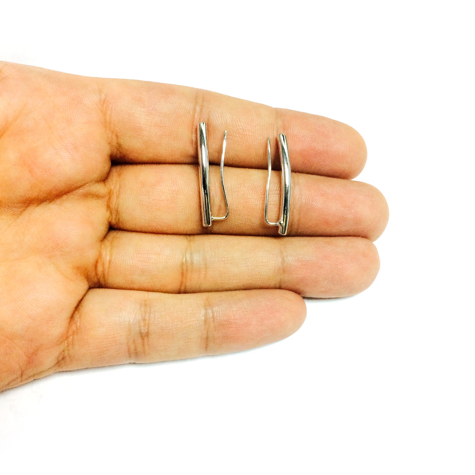 14k Gold Shinny Round Tube Curved Climber Earrings - JewelryAffairs