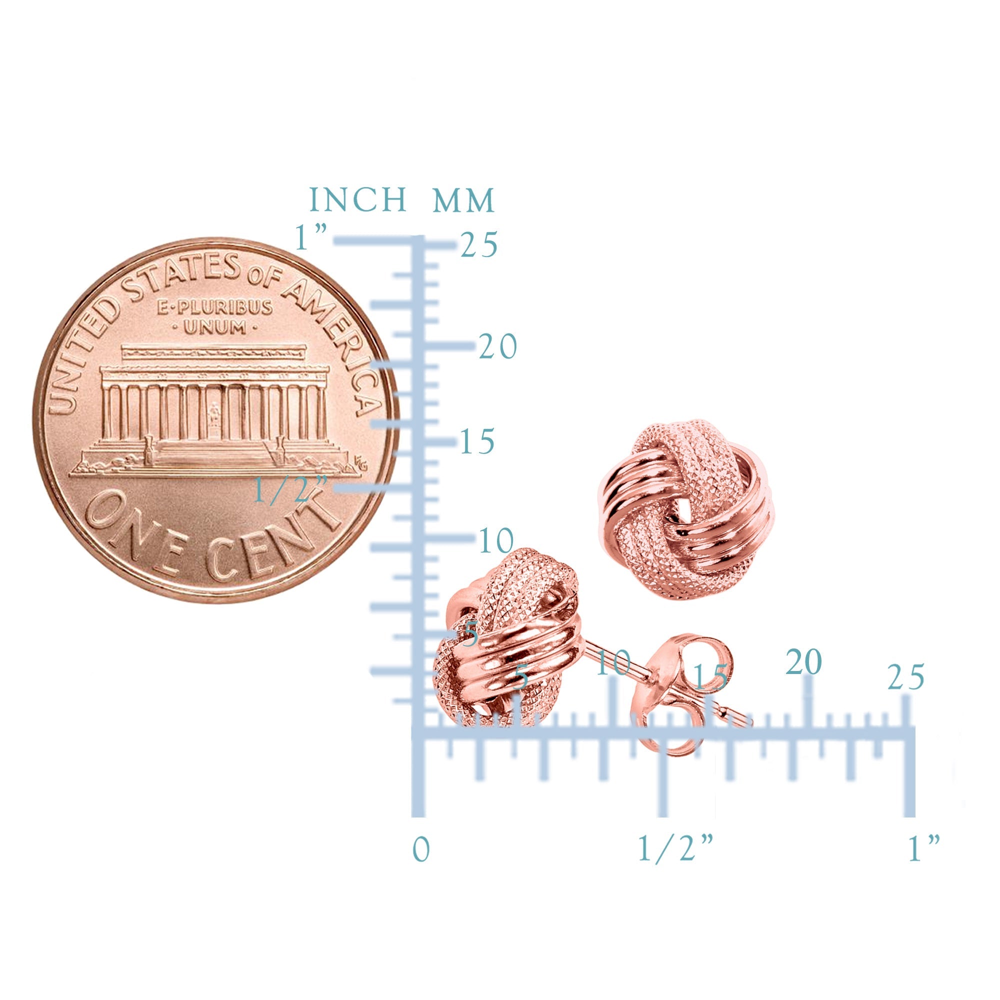 14k Gold Shiny And Textured Triple Row Love Knot Stud Earrings, 10mm - JewelryAffairs
