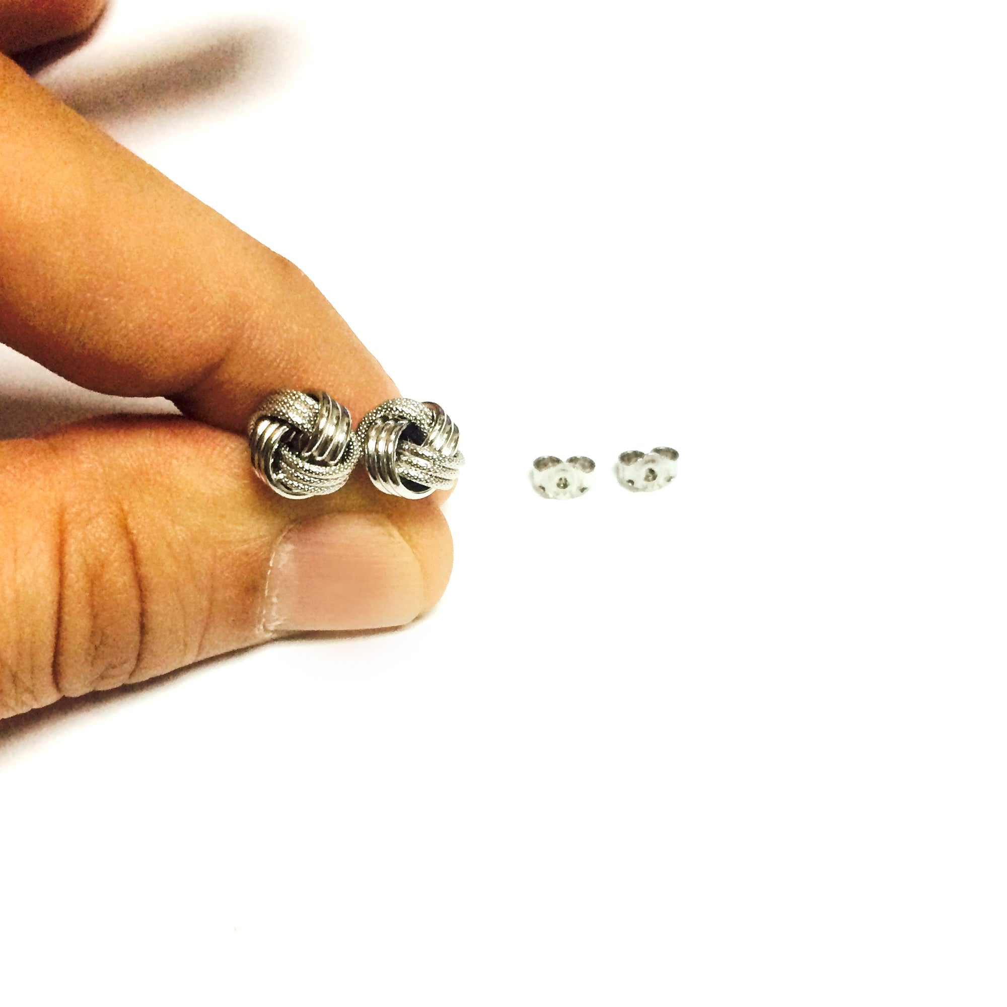 14k Gold Shiny And Textured Triple Row Love Knot Stud Earrings, 10mm - JewelryAffairs