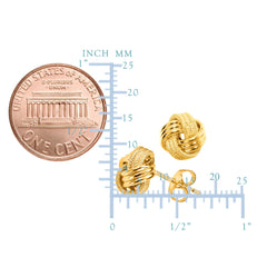 14k Gold Shiny And Textured Triple Row Love Knot Stud Earrings, 10mm - JewelryAffairs