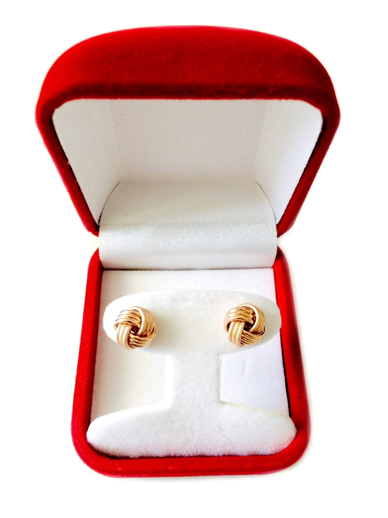 14k Gold Shiny And Textured Triple Row Love Knot Stud Earrings, 10mm - JewelryAffairs
