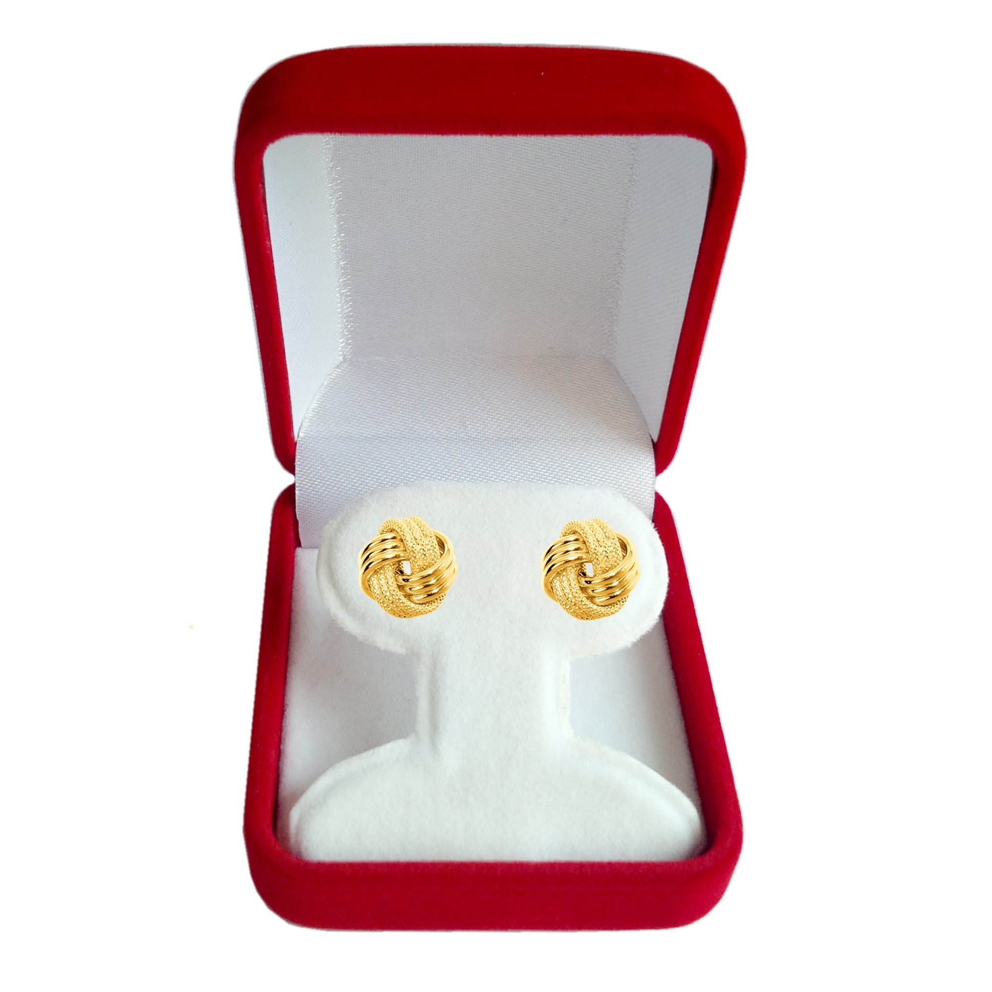 14k Gold Shiny And Textured Triple Row Love Knot Stud Earrings, 10mm - JewelryAffairs