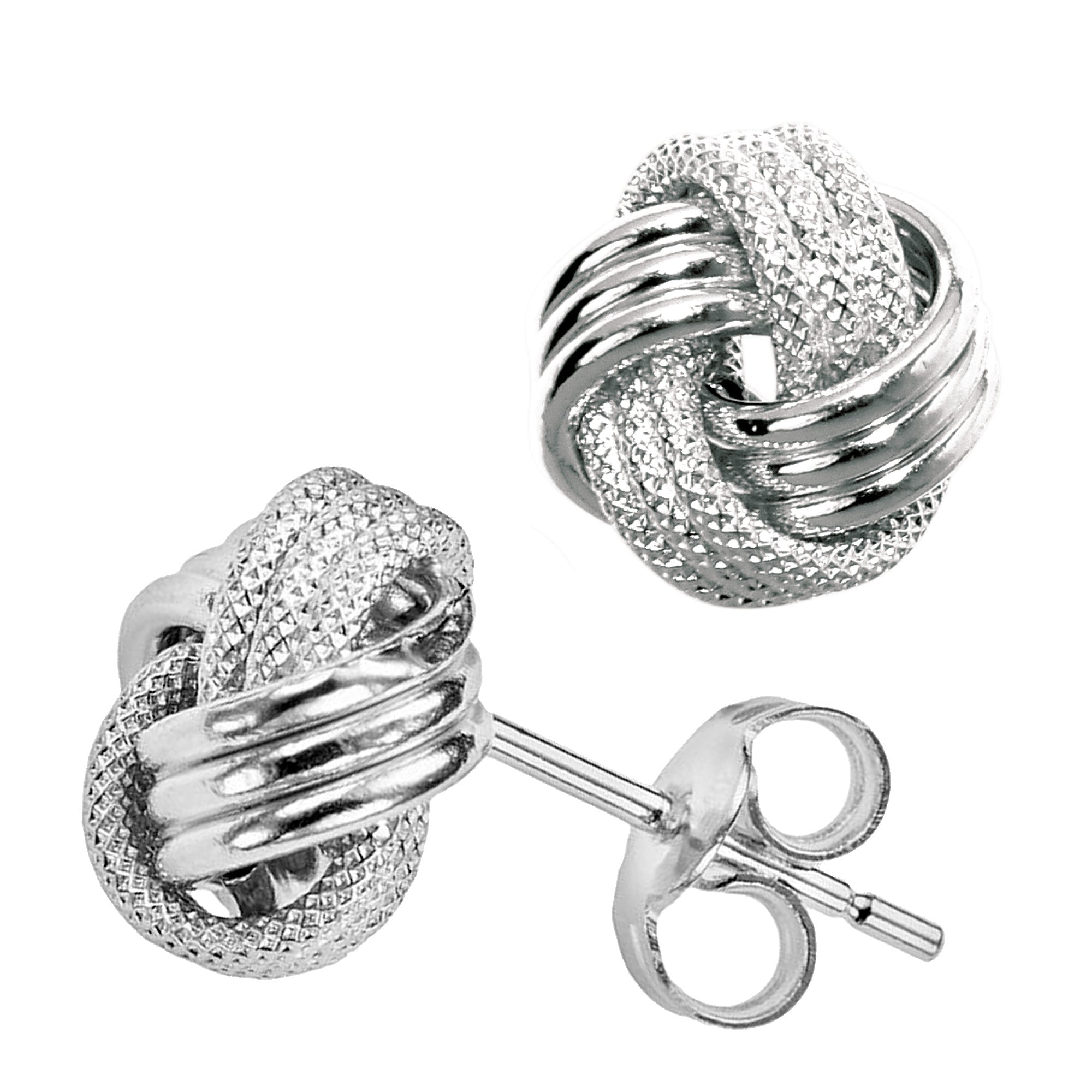 14k Gold Shiny And Textured Triple Row Love Knot Stud Earrings, 10mm - JewelryAffairs