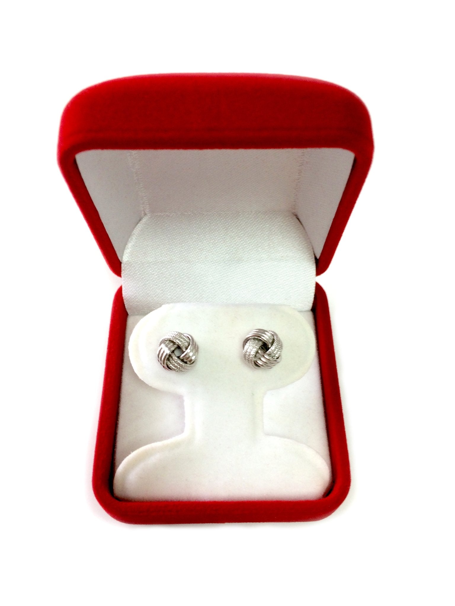 14k Gold Shiny And Textured Triple Row Love Knot Stud Earrings, 10mm - JewelryAffairs