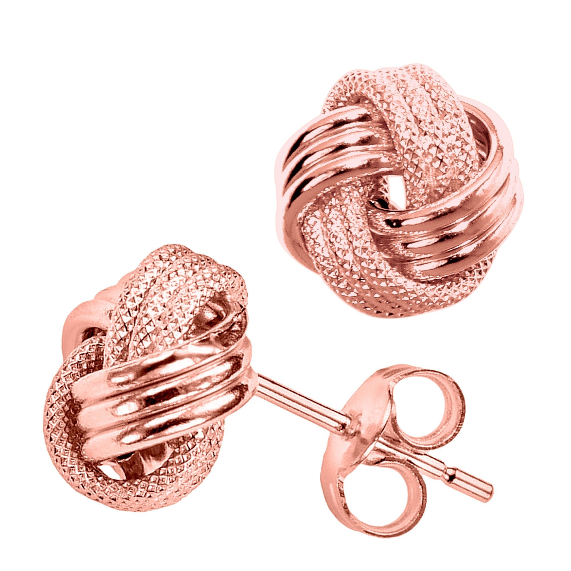 14k Gold Shiny And Textured Triple Row Love Knot Stud Earrings, 10mm - JewelryAffairs
