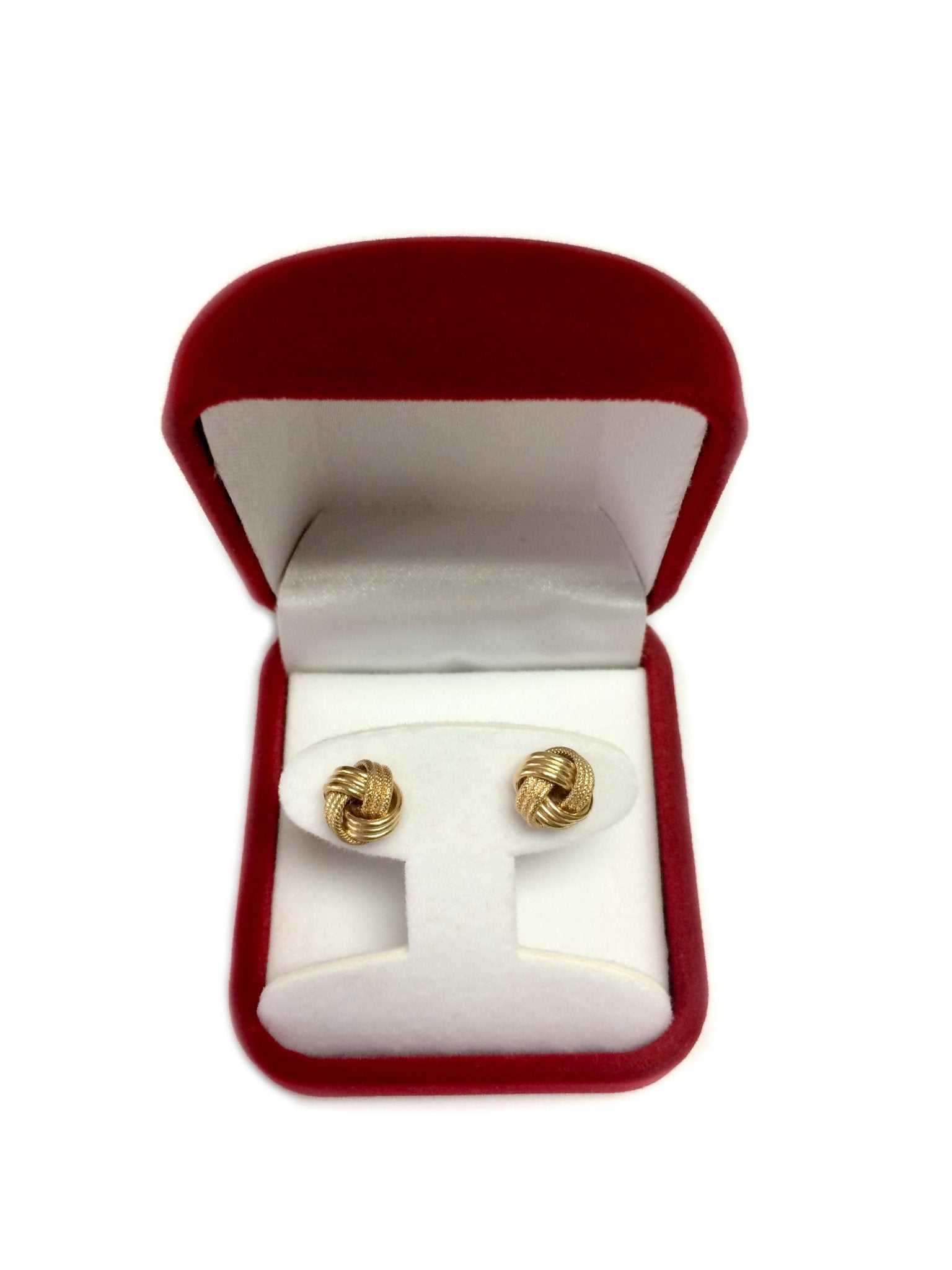 14k Gold Shiny And Textured Triple Row Love Knot Stud Earrings, 10mm - JewelryAffairs