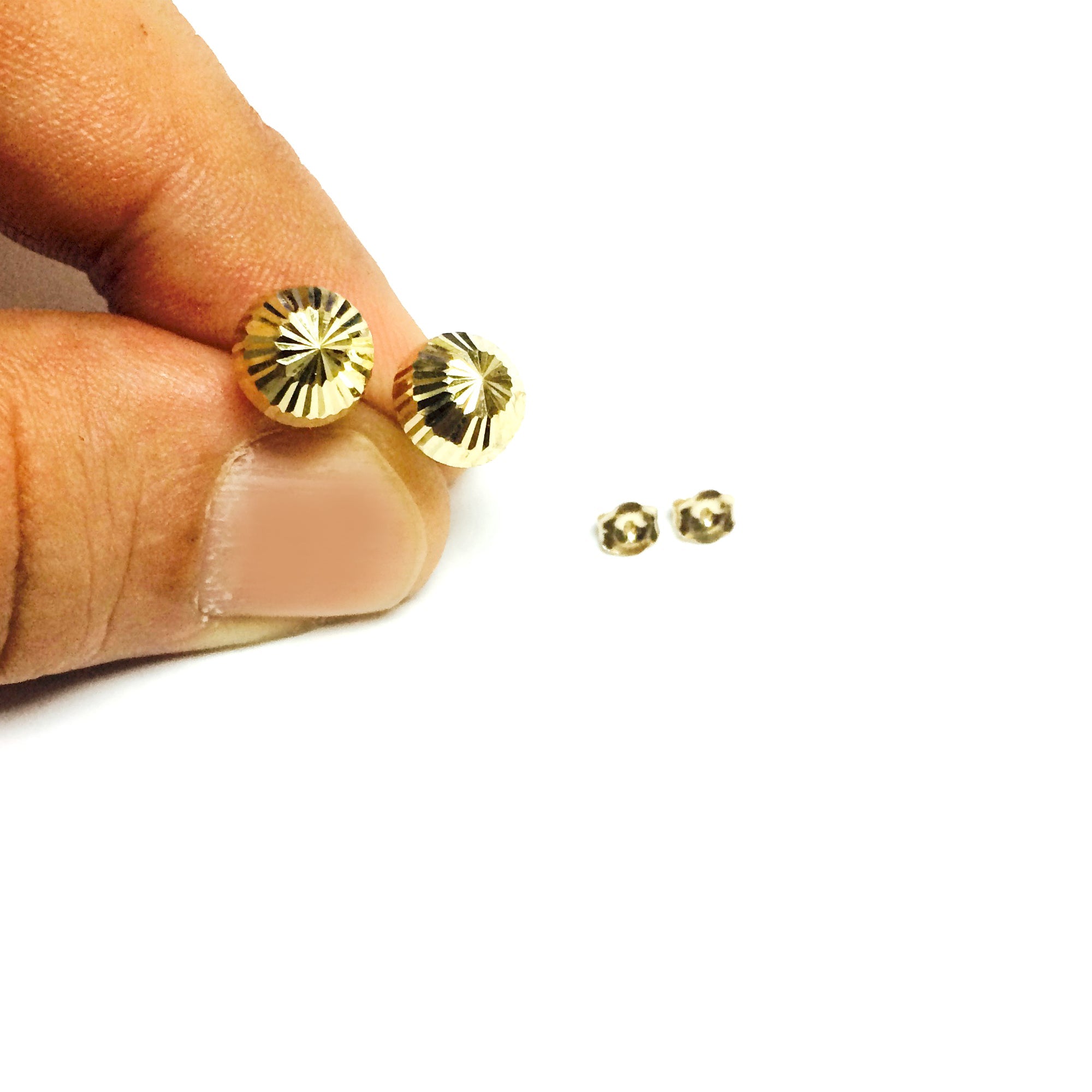 14k Gold Shiny Diamond Cut Round Stud Earrings, 10mm - JewelryAffairs