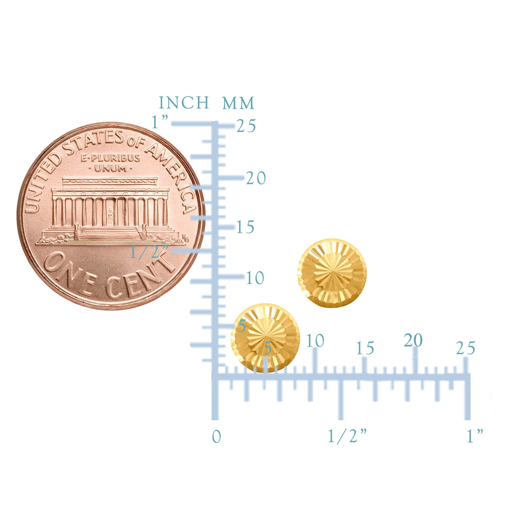 14k Gold Shiny Diamond Cut Round Stud Earrings, 7mm - JewelryAffairs
