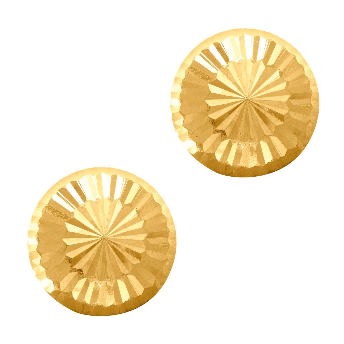 14k Gold Shiny Diamond Cut Round Stud Earrings, 7mm - JewelryAffairs