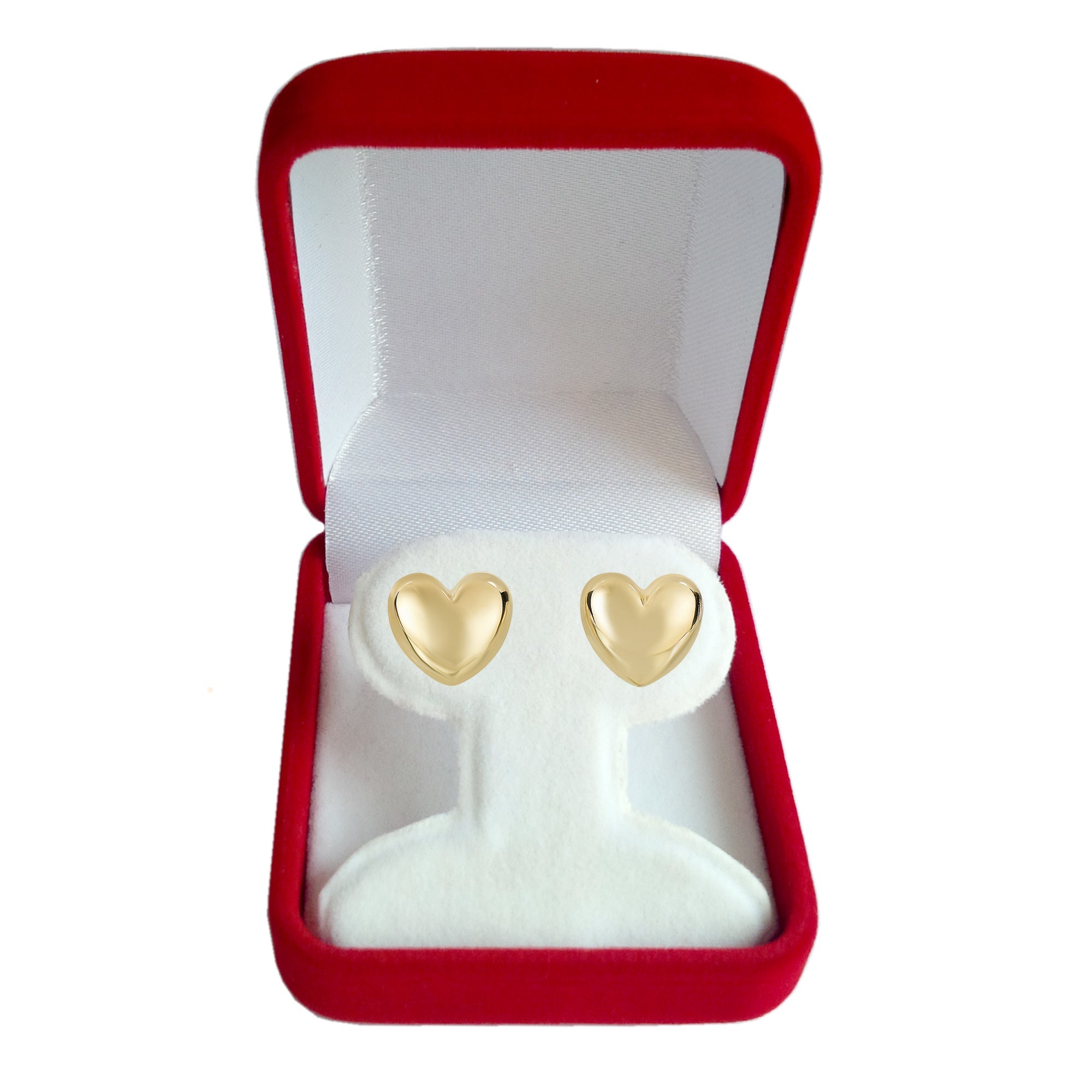 14k Gold Shiny Puff Heart Shape Stud Earrings, 10 x 11mm - JewelryAffairs