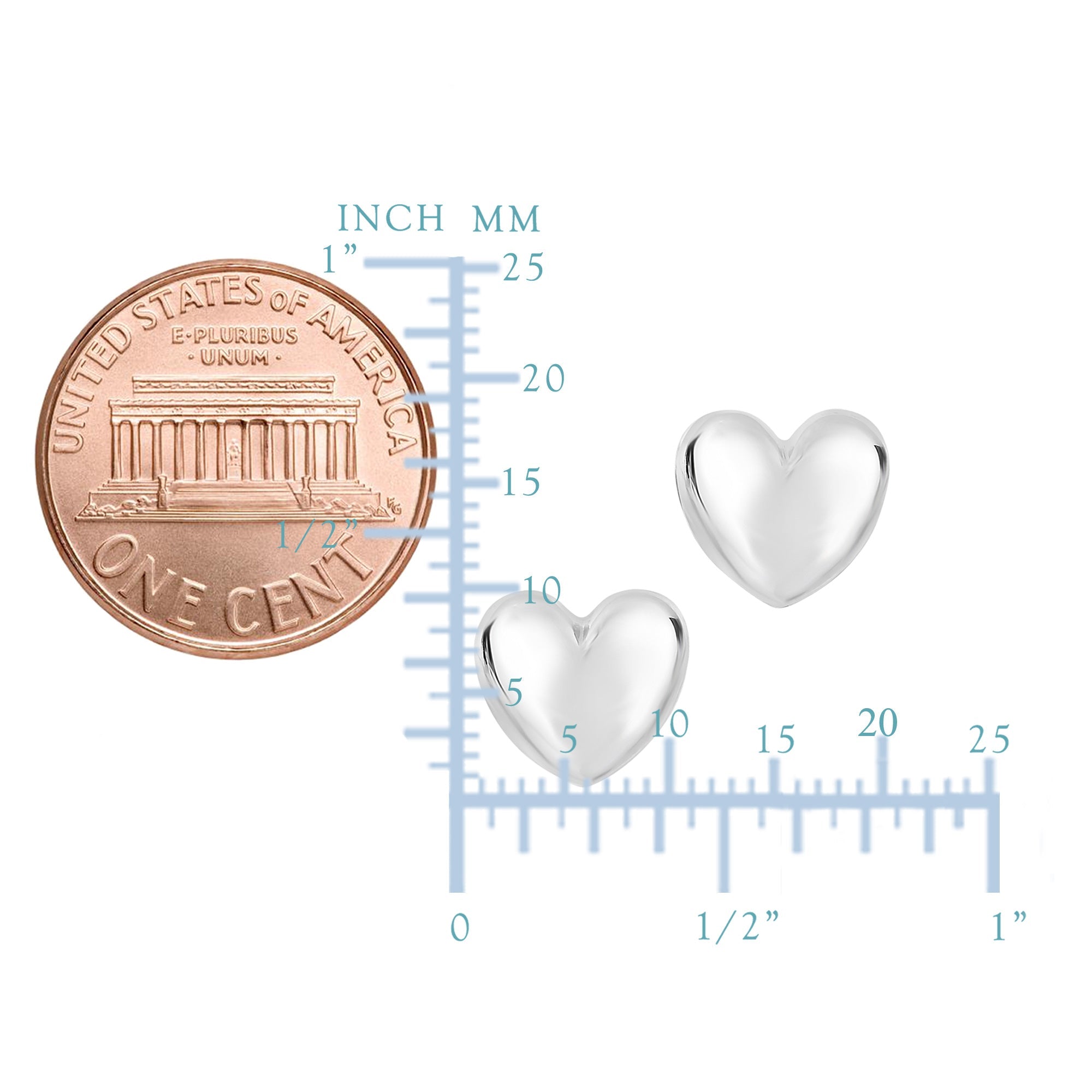 14k Gold Shiny Puff Heart Shape Stud Earrings, 10 x 11mm - JewelryAffairs