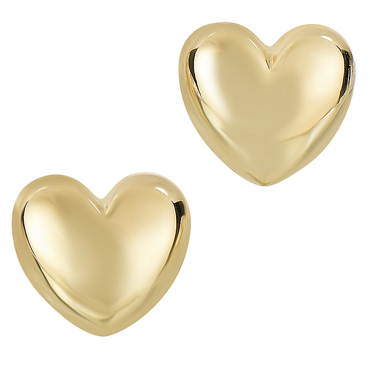 14k Gold Shiny Puff Heart Shape Stud Earrings, 10 x 11mm - JewelryAffairs