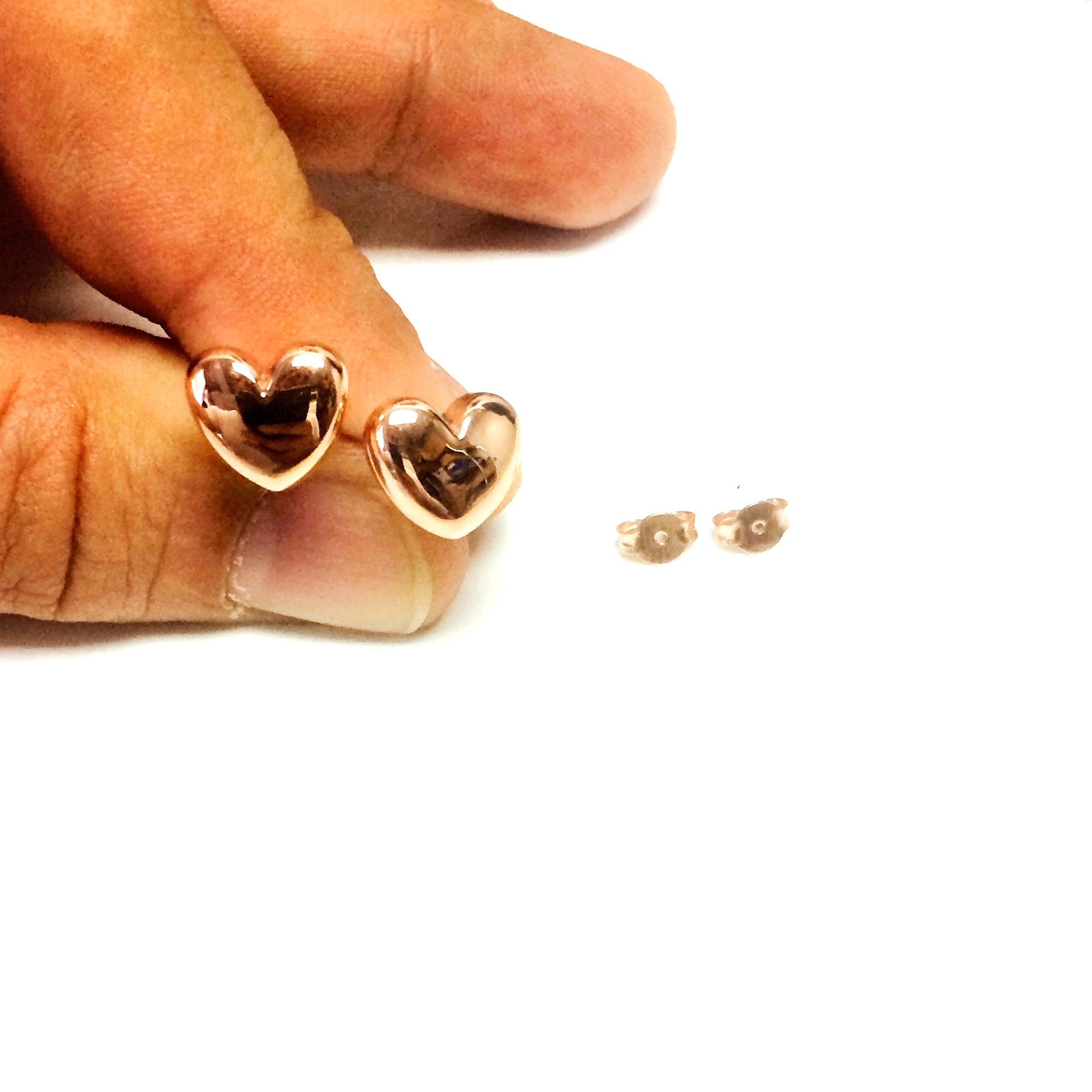 14k Gold Shiny Puff Heart Shape Stud Earrings, 10 x 11mm - JewelryAffairs